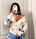 Halloween-Inspired Jacquard Cardigan – Oversized Cropped Knit With Playful Typography (S/M/L, Acrylic Cozy, Streetwear Staple)_ecoleips.com
