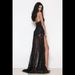 Elegant Black Sequin Backless Evening Gown – High Slit Long Dress With Sheer Mesh & Spaghetti Straps_ecoleips.com
