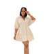 Women's Clothing Solid Color V Neck Casual Dress Three Quarter Sleeve Loose Waist Pleated Short Fashion Spring/Autumn_ecoleips.com