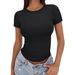 2026 New Women's Slim Fit T-Shirt, Round Neck, Tight, Sexy Summer Top For Women_ecoleips.com