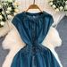 Women's Retro Chinese Style Casual Cardigan Denim Maxi Dress Sleeveless Elastic Waist Slimming Full Skirt Dress_ecoleips.com