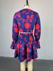Women's Sweet Printed Square Collar Long Sleeve Shirt And Ruffled Skirt Two Piece Casual Knee-Length A-Line Skirt Set_ecoleips.com