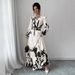 Autumn And Winter Printed Fashionable And Elegant, Waist-Cinching And Slimming Long-Sleeved Dress, Long Skirt_ecoleips.com