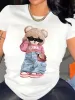 Cute Bear Print T-shirt Short Sleeve Crew Neck Casual Top For Summer & Spring Women's Clothing T Shirt Female Tops Streetwear_ecoleips.com