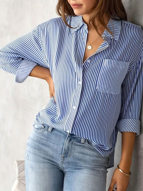 Women's Clothing Autumn New Striped Cardigan Top Loose Casual Long Sleeved Shirt Female_ecoleips.com