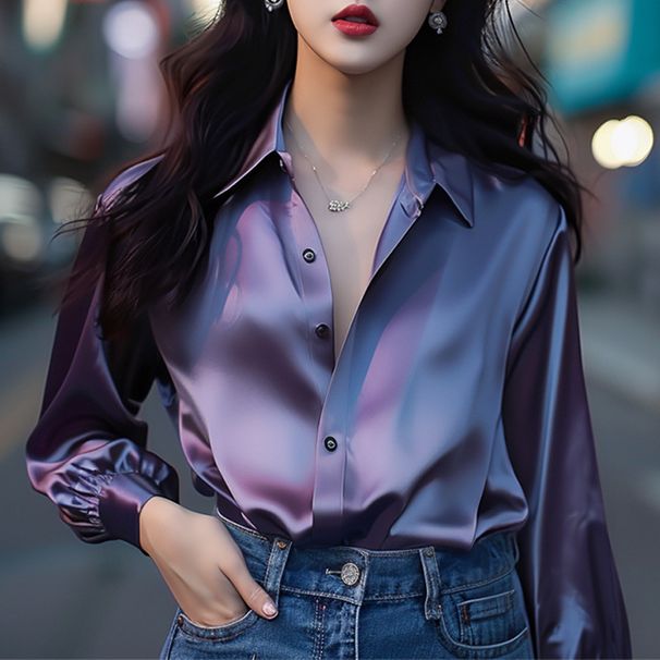 Women's Clothing Purple Satin Shirt Women's Clothing New Autumn Light Luxury Niche Design Shirt Beautiful Top_ecoleips.com
