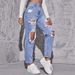 European And American Blue Ripped High-Waisted Straight-Leg Jeans For Women Fashion Versatile Long Pants_ecoleips.com
