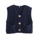 K New Women's Pocketless Sleeveless Short Cardigan Vest;_ecoleips.com