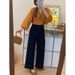 New Style Dark Blue Petite Women's Jeans Plus Size Slimming Loose Fit Cropped Wide Leg Pants Pear Shaped Figure_ecoleips.com