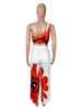 K Fashionable And Sexy Flower Print Single Shoulder Slim Fit Wide Leg Pants Two-piece Set_ecoleips.com