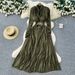 Elegant V-Neck Pleated Long Sleeve Wrap Dress For Women - Slimming A-Line Maxi Dress With Flowy Hem For Office & Casual Wear_ecoleips.com