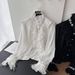 Luxury French-Style Blouse – Sequin & Beaded Embellished High Neck Top With Ruffle & Fringe Detailing (White/Black, One Size Fits Most)_ecoleips.com