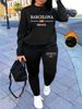 Women's Autumn And Winter Hip-hop Casual Street Barcelona Letter Pattern Printed Round Neck Sweatshirt+sweatpants Set_ecoleips.com