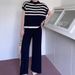 Women's High-End Fashion Striped Knitted Waistcoat And Slim Wide Leg Pants Set Casual Spring/Autumn Outfit_ecoleips.com