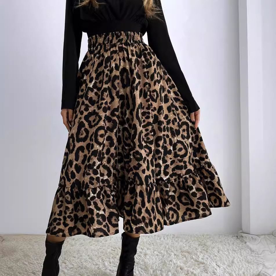 Women's Clothing Sexy Leopard Print High-Waisted Midi Skirt Loose Fitting Maxi Skirt Style Large For Formal & Casual For Women_ecoleips.com