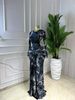 Spot European And American Dresses 2026 Spring INS Temperament Pleated Ribbon Round Neck Long Sleeved Printed Slim Fit Dress Long Skirt_ecoleips.com