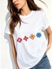 Women Crew Neck Short Sleeve T-Shirt, Geometric Four-Leaf Floral Graphic Loose Fit Casual Summer Basic Tee Tops_ecoleips.com
