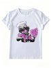 Women Pink Wing Angel With Gun Sunglasses Graphic T-Shirt Y2K Streetwear Crew Neck Short Sleeve Casual Tee_ecoleips.com