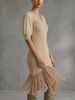 Breathable V Neck Chiffon Puff Sleeve Gradient Fringe Loose Rib Knit Dress_ecoleips.com