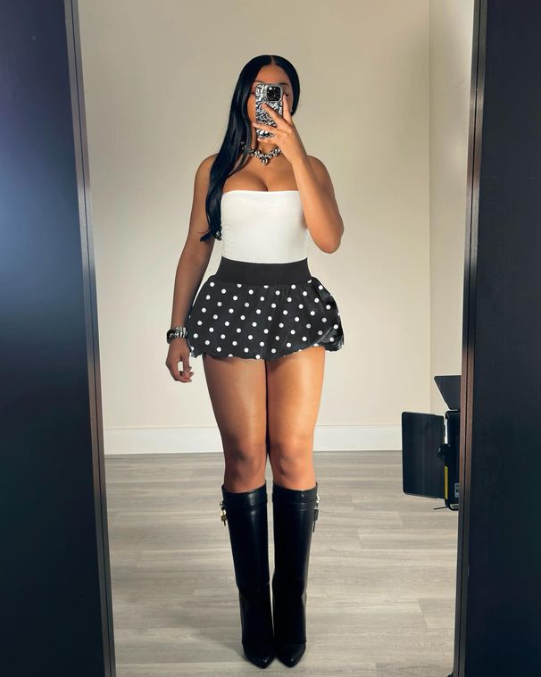 Retro Polka Dot Bubble Hem Skirt – High Waist Flared Mini Skirt With Elastic Waist (White/Red/Black, S-Xl, Y2k Aesthetic)_ecoleips.com