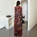 Women's Clothing Fashion Slimming Long Top Spring New Print Waist High Slit Round Neck_ecoleips.com