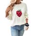 Women's Strawberry Jacquard Knit Sweater - Soft Acrylic Pullover With Loose Fit, Round Neck, Long Sleeves For Casual Comfort_ecoleips.com