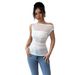 European American Cross-border 2026 Summer New Women's Sequin-decorated Asymmetrical Neck And Ruched Hem T-shirt_ecoleips.com
