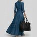 Retro American Style Women's Denim Dress High Waist Cinching Long Summer Fashion Dress_ecoleips.com