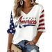 Women's Long Sleeved T-Shirt Loose Fit V-Neck American Flag Digital Print Casual Top for Wholesale_ecoleips.com