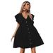 Voya Women's Socialite Style Dress, Summer Backless V-neck, High-end Temperament, New V-neck One Row Buckle Large Swing Versatile Countryside Dress_ecoleips.com