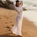 Talenza Summer Backless Long Dress White Sexy High Waisted See Through Slim Dress Fashion New Women's Beach Cover Vacation Dress_ecoleips.com