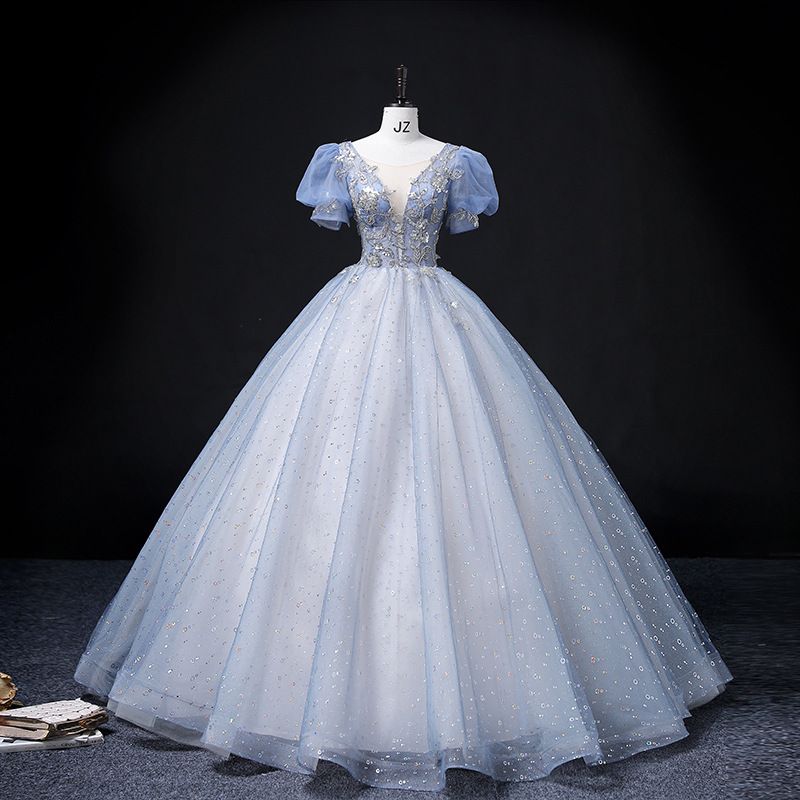 Women's Clothing Elegant Royal Ball Gown For Spring Vocal Performances – Deep V-Neck Long Sleeve Opera Dress With Corset Lacing & Built-in Petticoat_ecoleips.com
