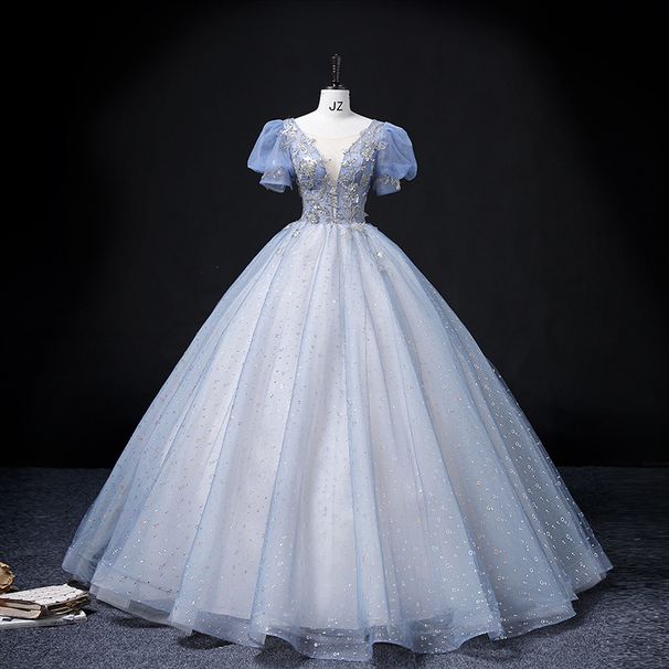 Women's Clothing Elegant Royal Ball Gown For Spring Vocal Performances – Deep V-Neck Long Sleeve Opera Dress With Corset Lacing & Built-in Petticoat_ecoleips.com