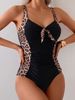 Women's Clothing Sexy Sleeveless Bikini Solid Color Leopard Print Patchwork One Piece Swimsuit Fashionable_ecoleips.com