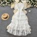 Women's Pink Lace Dress High Waisted Cake Skirt Long Elegant Korean Style French Sweet Summer Dress_ecoleips.com