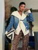 Women's Clothing Large Lapel Denim Jacket Knitted Patchwork Color Block Indigo Blue Workwear Streetwear Spring/Autumn Metal Buttons_ecoleips.com