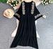 Women's Ethnic Style Retro Flared Sleeve Dress Summer Embroidered Single Breasted Round Neck Loose Long Dress_ecoleips.com