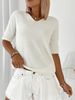 2026 Spring/Summer Light French Lazy Style V-neck Plush Textured Mid-Sleeve Knit Top For Women, Suitable For Casual Outings And Light Socializing,_ecoleips.com
