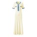 Women's Clothing New Style Short Sleeved Denim Knitted Dress Simple And Elegant Long Skirt Slimming Sweater Dress_ecoleips.com