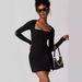 European And American Long-sleeve Dress For Women, Autumn Spicy Girl Square-neck Slim Dress, Women's_ecoleips.com