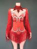 Singer Stage Dance Costume Retro Pearl Rhinestone Sexy Long Sleeved Tassel Performance Gown Women's Party Wear_ecoleips.com