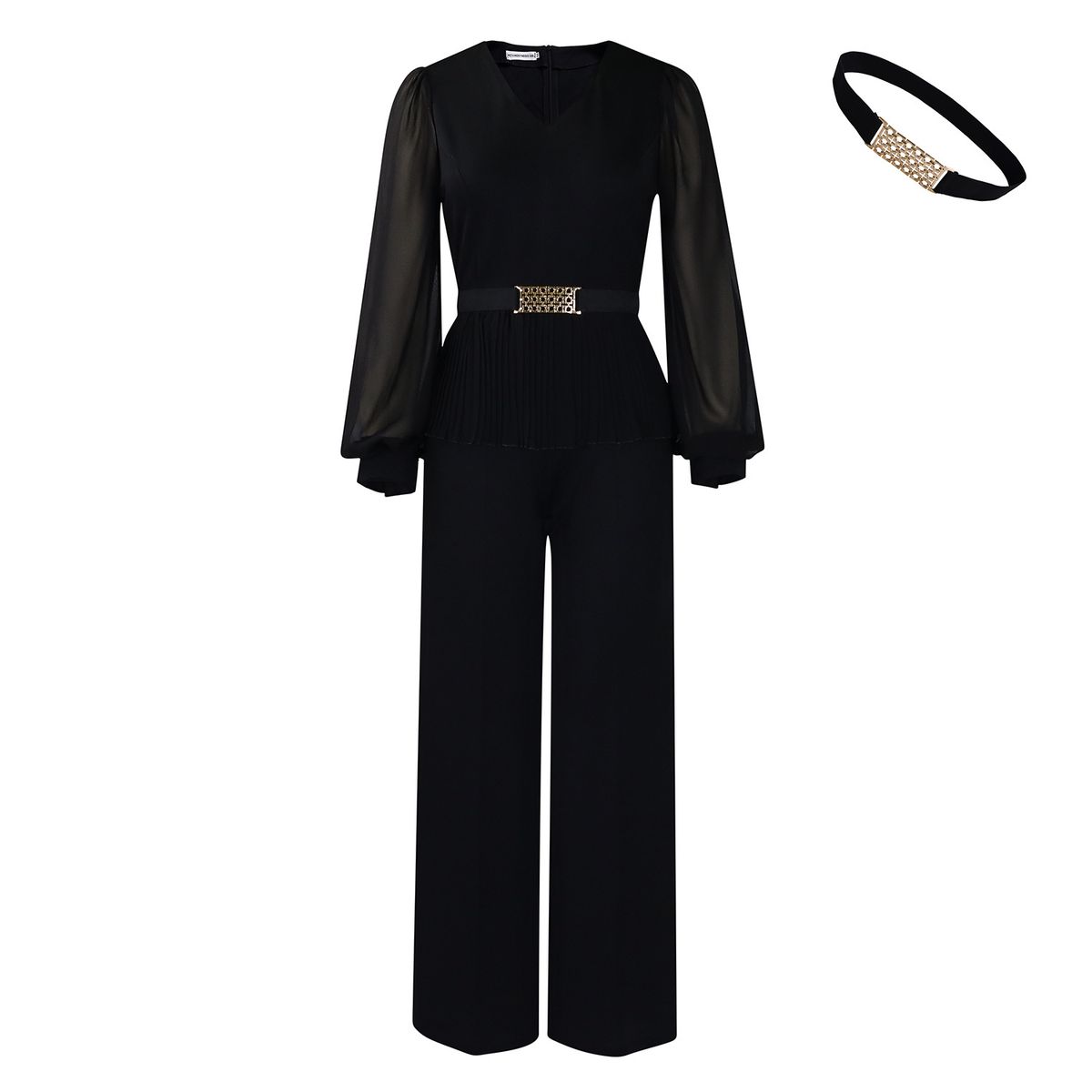 Women's Clothing New Ol Fashion Tongle Long Sleeved Top Wide Leg Pants Suit Two Piece Suit_ecoleips.com