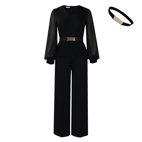 Women's Clothing New Ol Fashion Tongle Long Sleeved Top Wide Leg Pants Suit Two Piece Suit_ecoleips.com
