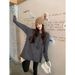 Striped Crew Neck Base Shirt Top, Women's Winter Korean Loose Rabbit Fur Long Inner Layer, Long Sleeve T-Shirt Outside_ecoleips.com