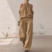 Women's Clothing Summer Women's Casual Set Off Shoulder Halter Neck Top With High Waist Wide Leg Pants Style_ecoleips.com