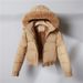 Women's Short Puffer Jacket With Hood & Faux Fur Trim - Warm Fleece-Lined Winter Coat For Petite, Casual Outerwear In Black/Beige/Khaki/Brown_ecoleips.com