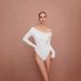 Women's Elegant Off-Shoulder Bodysuit European American Style Long Sleeve Slim Fit Top Sexy Pleated Design for Wholesale_ecoleips.com