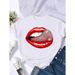 Cross-border Fashion Clothing White Letter Lip Print Women's T-shirt For Summer_ecoleips.com
