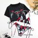 Sexy Three Piece Women's Swimsuit Set With Rose And Skull Print Halter Neck Drawstring Style New Export Bestseller_ecoleips.com