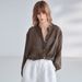 Women's Elegant Lightweight Silk Shirt Stand Collar Long Sleeve Striped Knot Top Sun Protection Summer Commuter Wear_ecoleips.com